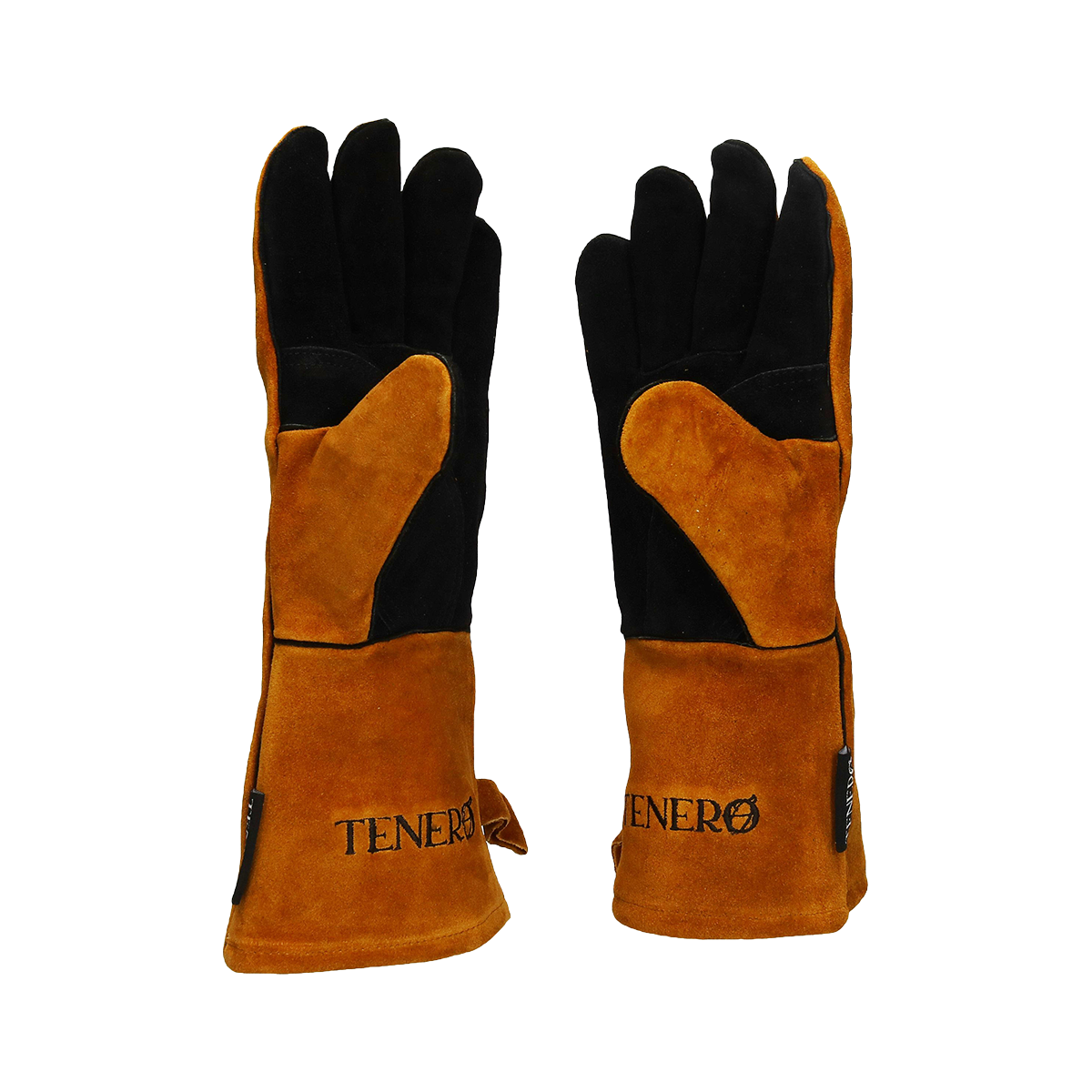 Grillhandschuhe aus braunem Leder mit Tenero bestickt